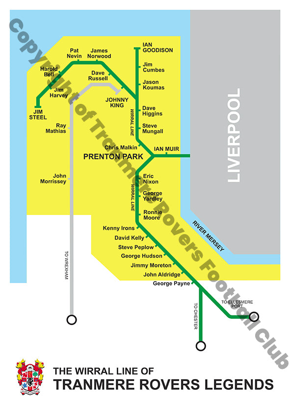 Tranmere Rovers styled Wirral train map | A3 Framed Print