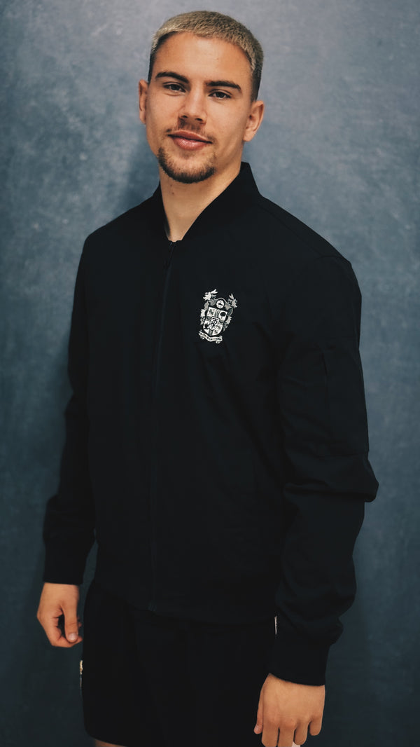 Mono Bomber Jacket – Sleek Design with Silver Crest Detail | Black