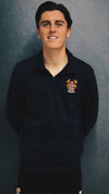 Woodlake Waffle Sweater in Navy 1/4 zip Front pocket