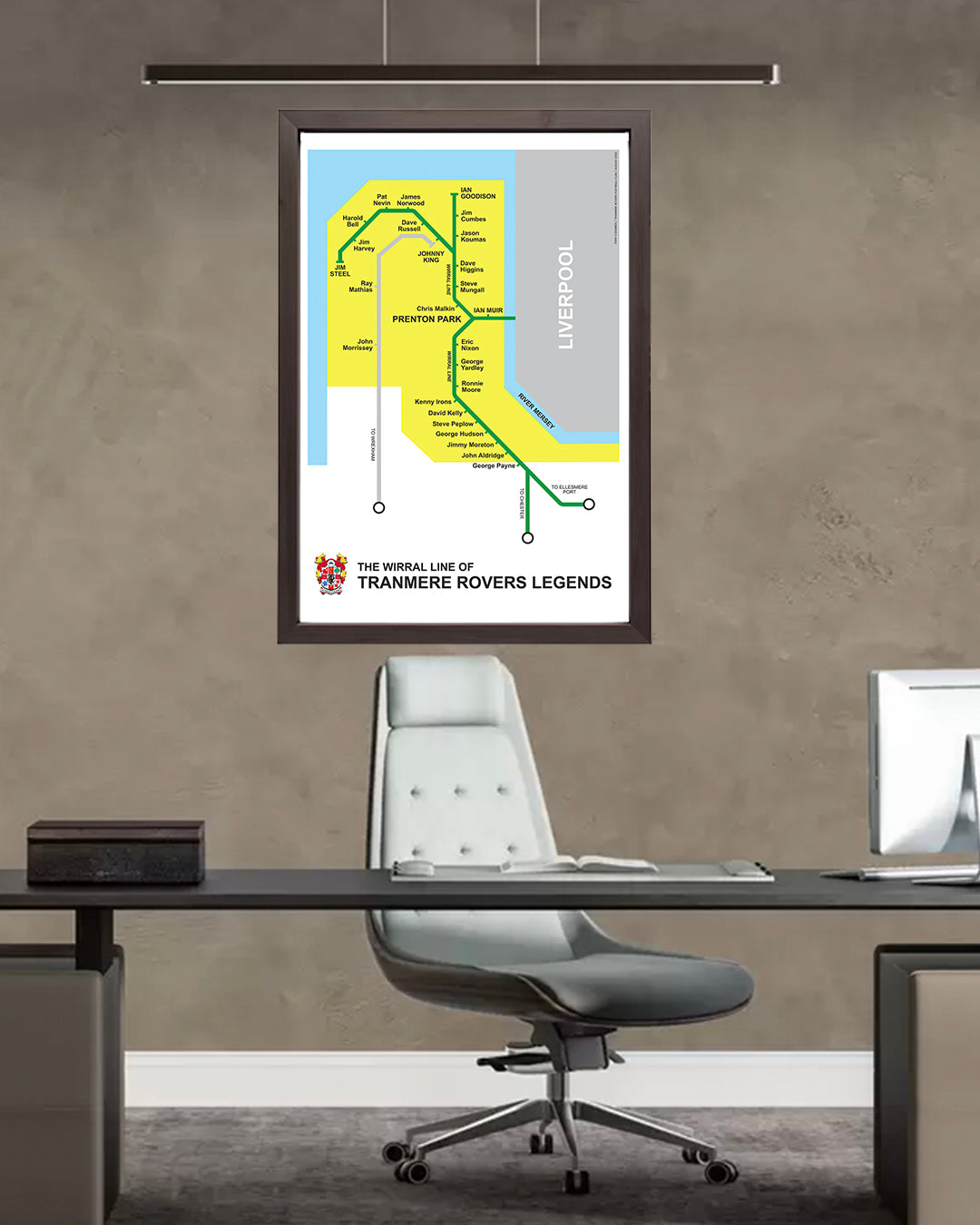 Tranmere Rovers styled Wirral train map | A3 Framed Print