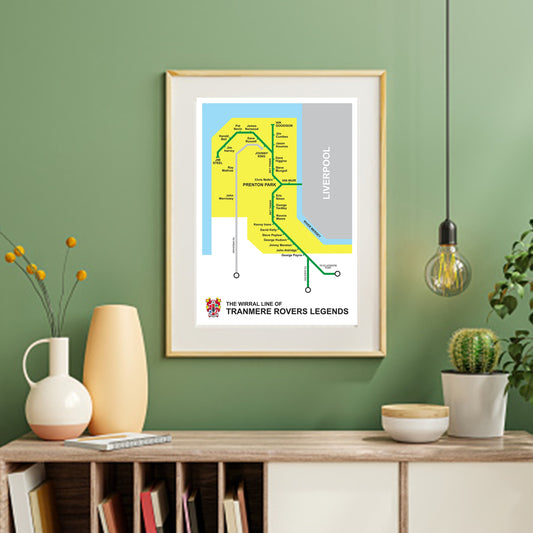 Tranmere Rovers styled Wirral train map A3 Framed Print
